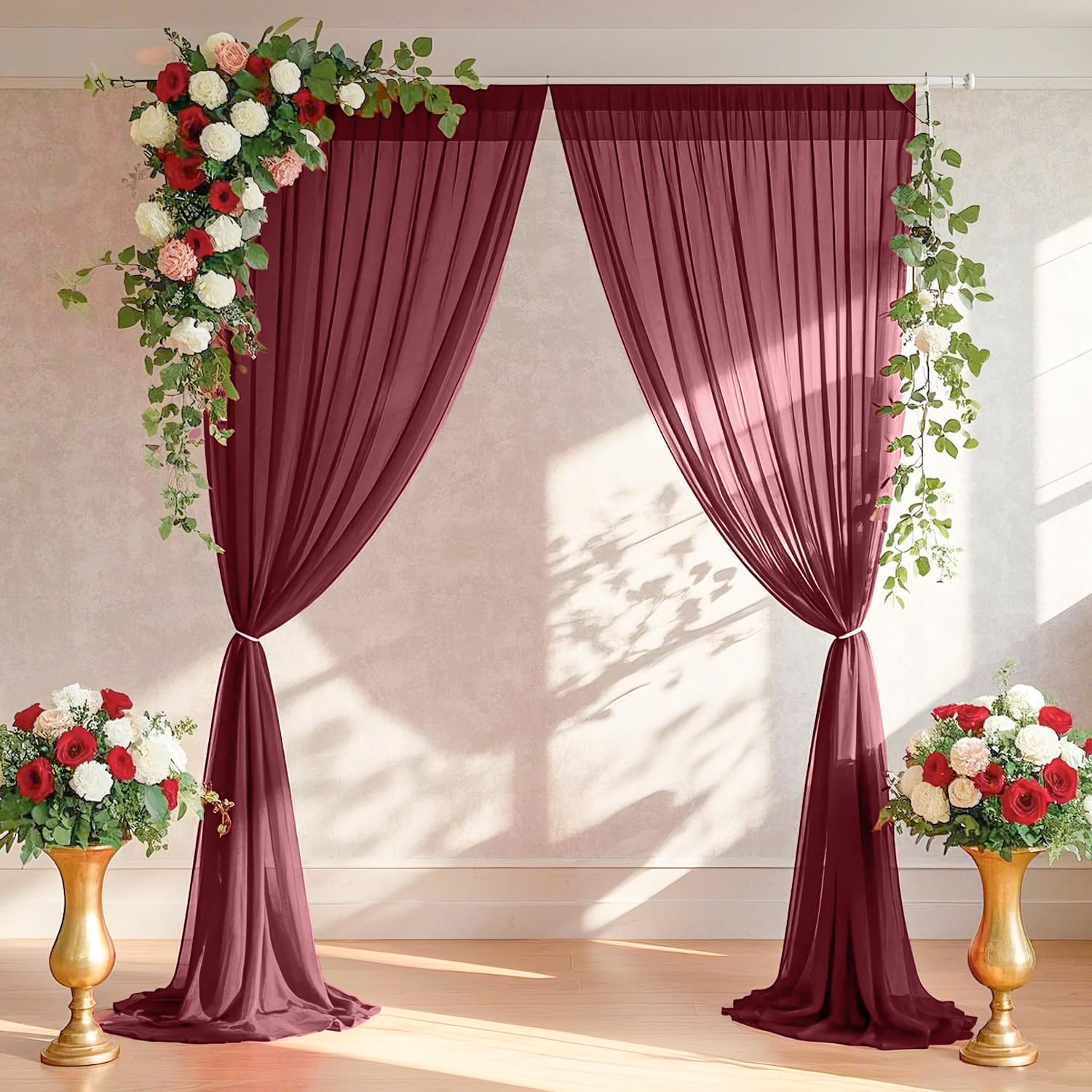 Photography Hotel - 2Pcs Burgundy Backdrop Curtains,Sheer Chiffon Fabric